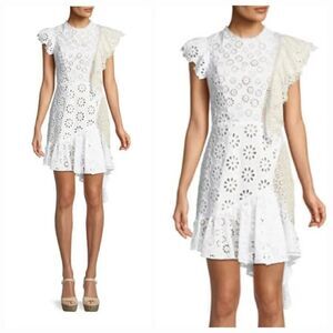 Sea New York Embroidered Eyelet Asymmetrical Lace Up Edie Dress in White Size 10